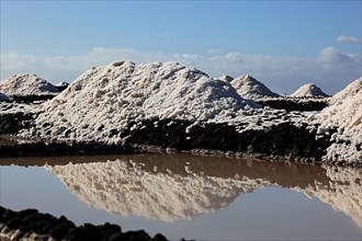 Crystal pools and salt mountains of the salt works in Fuencaliente at the Punta de Fuencaliente