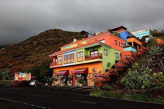 Colourful residential and commercial building in the village of La Rosa near Santa Cruze de La Palma