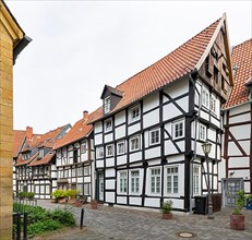 Ring-shaped development with historic half-timbered houses