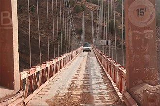 Two-way traffic on a bridge in the High Atlas, Morocco
