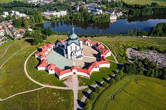 Aerial of the Unesco site Pilgrimage Church of Saint John of Nepomuk, Czech Republic