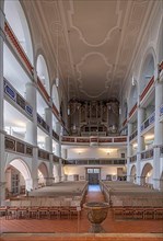 Georgenkirche, interior with baptismal font and organ