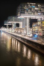 Cologne's Rheinauhafen harbour at night, Germany