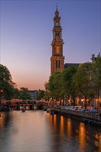 Blue hour in the canals of Amsterdam, Netherlands