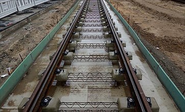Newly laid rails for the continuation of the M10 tramway, Turmstrasse