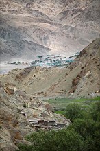 View from Hemis Gompa of Tibetan houses and a military camp, Hemis