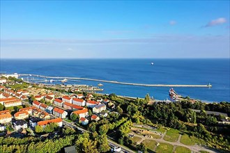 Aerial view of Sassnitz in fine weather. Baltic Sea, Ruegen