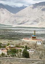 Diskit Monastery and view of the river oases of the Nubra and Shyok Valleys, Nubra Valley