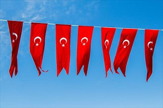 Turkish national flag in open air on a rope,