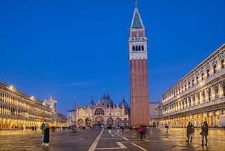 St Mark's Square with St Mark's Basilica and Campanile at dusk, Venice
