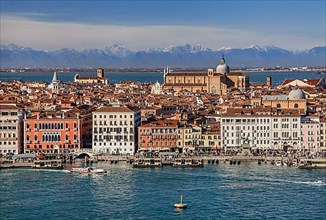 Waterfront with Hotel Danieli and the Church of San Giovanni e Paolo in front of the Alps, Venice