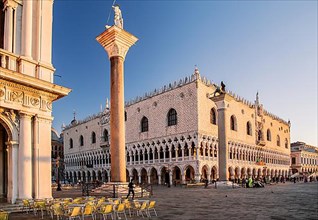 Piazzetta with Doge's Palace on the waterfront in early morning sun, Venice