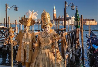Carnival Masks on the Waterfront with San Giorgio Island, Venice