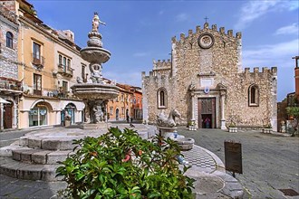 Cathedral Square with Fountain and Cathedral, Taormina