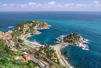 Coastal landscape with Isola Bella in spring, Taormina