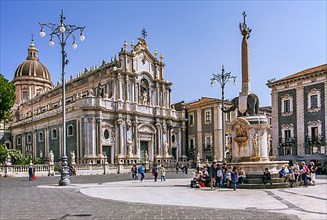Cathedral Square with Cathedral and Elephant Fountain in the Old Town, Catania