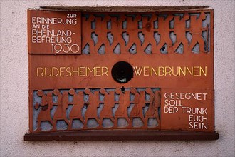 Wall plaque Ruedesheim Wine Fountain, commemorating the so-called Rhineland Liberation 1930