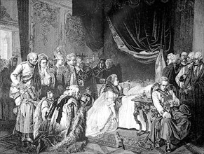 Historical illustration depicting the last day of Emperor Joseph II 1741 to 1790, in front of his death
