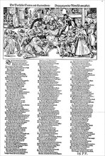 Historical illustration, a facsimile of a sheet by Johann Fischart: Die Barfuesser Secten und Kuttenfreiheit