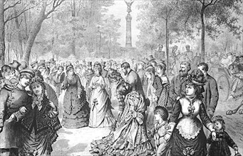 Historical illustration of an autumn afternoon in the Thiergarten in Berlin, Germany