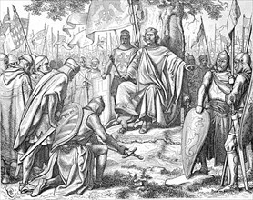 Historical illustration of the subjugation of the Saxon princes in Spira, today Speyer