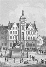 Historical illustration of the old town hall of Duesseldorf, Germany