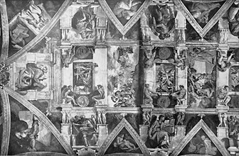 Historic painting from 1880, A section of the ceiling of the Sistine Chapel