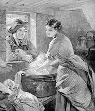 Woman doing housework, washing clothes