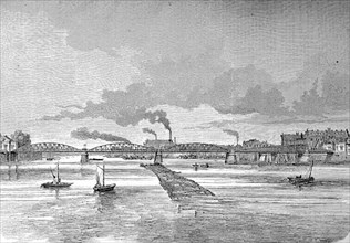 Bridge over the Weser near Bremen in 1885, Germany