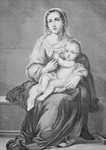 Illustration of a painting by Bartolome Esteban Murillo, Madonna and the Child