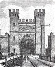 Portal of the railway lattice bridge over the Vistula in Dirschau,1880