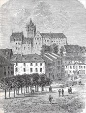 The market place in Diez in 1880, Rhineland-Palatinate