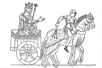 Cultural state in the 12th century, king in a horse-drawn carriage
