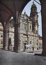 Historic photograph circa 1880 of the Feldherrnhalle and Theatine Church in Munich, Bavaria