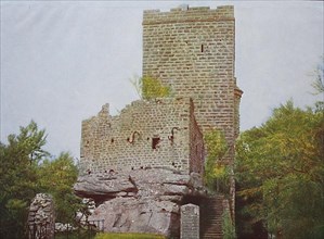 Historical photo around 1880 of Trifels Castle in the Palatinate, Germany