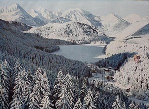 Historic photo around 1880 of Hohenschwangau Castle in winter, Bavaria