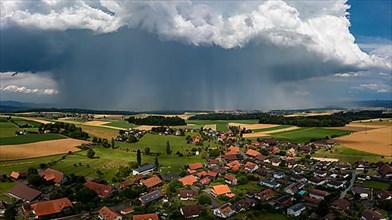 Aerial view of a thunderstorm cell over the canton of Bern, Switzerland