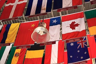 International flags at Corcovado railway station, Rio de Janeiro