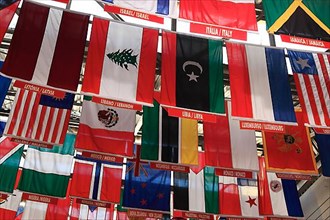International flags at Corcovado railway station, Rio de Janeiro