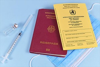 Concept for travel restrictions for people without corona virus vaccination with international certificate of vaccination, German travel passport