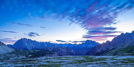 View over mountains Dolomites after sunset, panorama