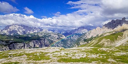 View over mountains Dolomites, front rainbow