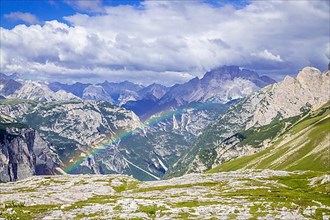View over mountains Dolomites, front rainbow