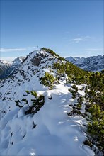 Ridge in autumn with snow, summit ridge of Weitalpspitz