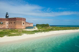 Turquoise waters and white sand beach before, Fort Jefferson