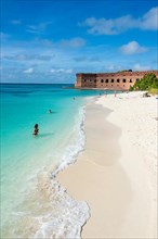 White sand beach and turquoise waters before Fort Jefferson, Dry Tortugas National Park
