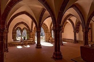 Gothic arches in the chapter house, medieval Cistercian abbey Arnsburg Monastery
