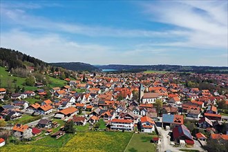 Aerial view of Peiting with the church of St. Michael, Bavaria