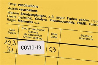 Certificate of vaccination with COVID-19 vaccine sticker,