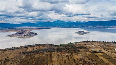 Aerial of the Janitzio island on lake Lake Patzcuaro, Michoacan